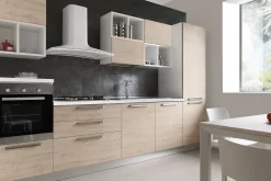 Cucina moderna lineare rovere chiaro in polimerico lucido Cucina mod.thelma con cappa a vista scontata del 35%^S75 Sale