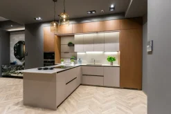 Scavolini Cucina design con penisola tortora in laminato materico Mira- Cucine Con Penisola|Cucine Design
