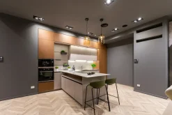 Scavolini Cucina design con penisola tortora in laminato materico Mira- Cucine Con Penisola|Cucine Design