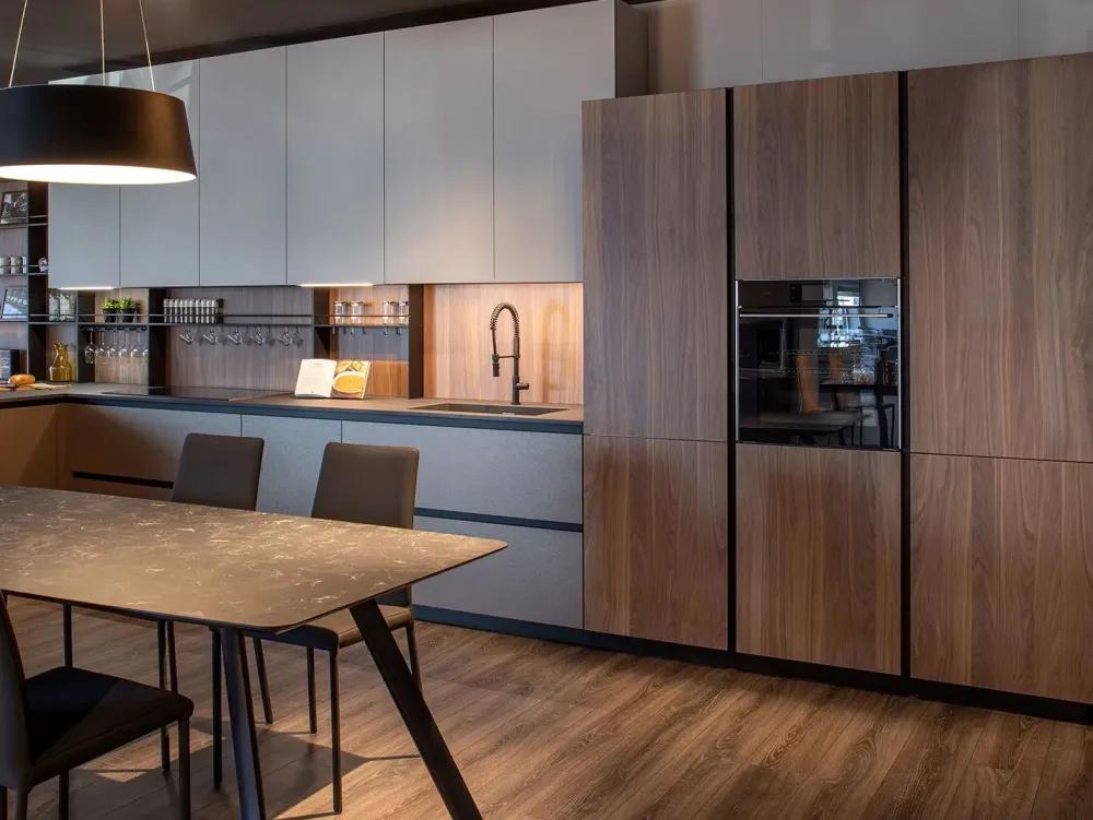 Cucina tortora moderna con penisola Klab 02 outlet a soli 21490 Euro^Diotti.com Online