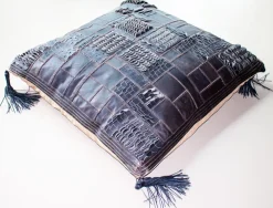 Best Cuscini divano Cuscino pelle quadrato con frappe e patchwork in Cotone di a prezzi davvero convenienti Biancheria Per La Casa