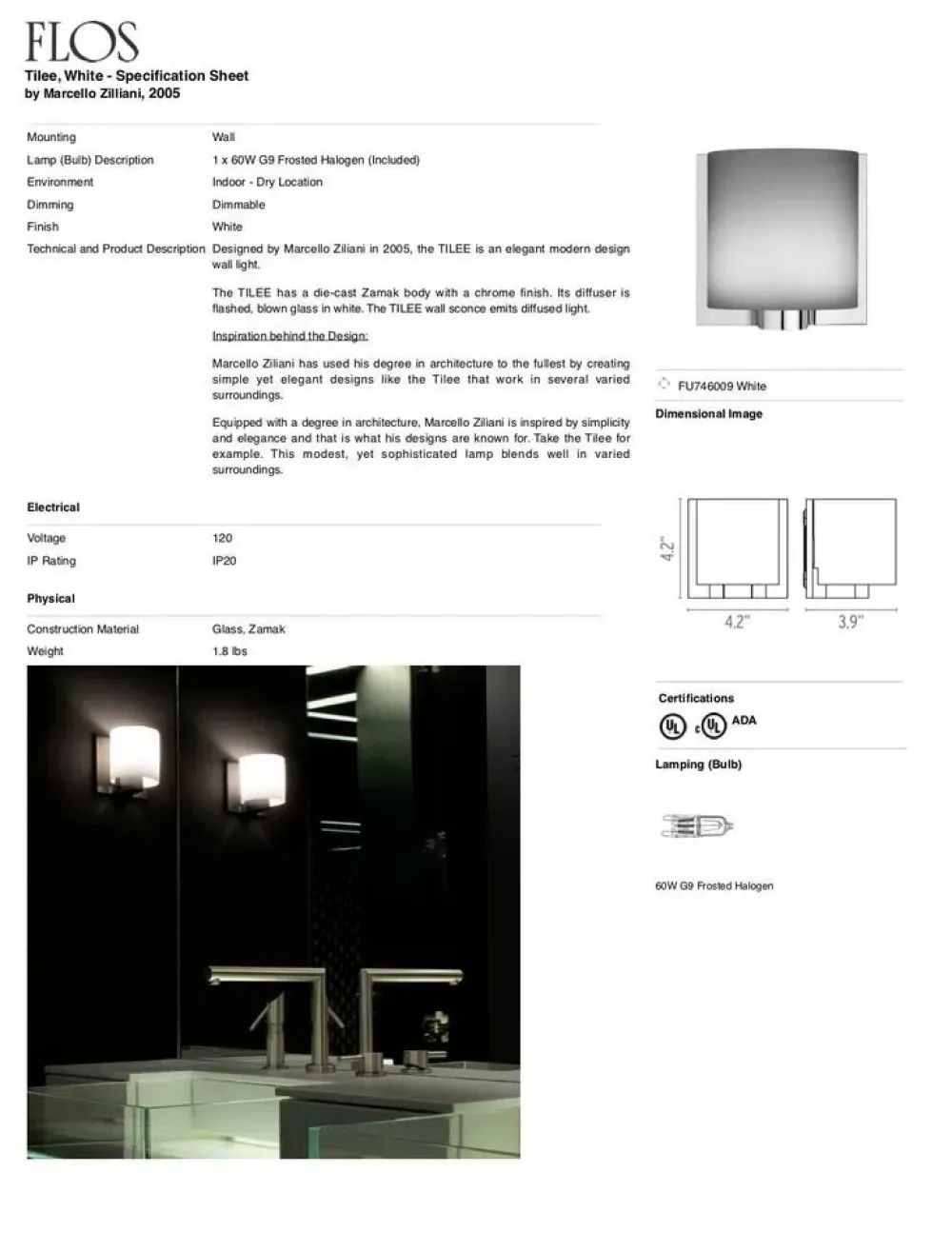 Flos Da parete applique in metallo Tilee lampada da parete in Offerta Outlet- Applique Da Parete