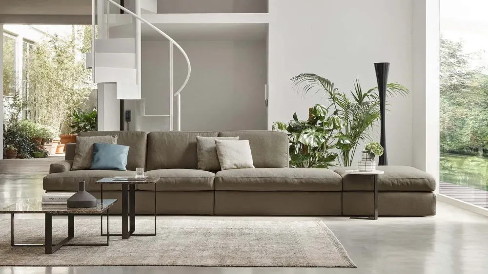 Divano con penisola tessuto modello Oxford regular di^Rosini Sale