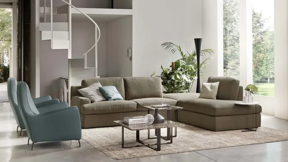 Divano con penisola tessuto modello Oxford regular di^Rosini Sale