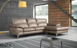 Divano Divano mod.anita rivestito in pelle spessorata con chaise-longue scontato del 50% in Pelle non sfoderabile  di scontato 35%^Artigianale Sale