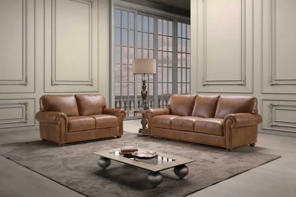 Artigianale Divano in Pelle stile classico modello Coppia di divani mod.perugia rivestiti in pelle spessorata in promo con lo sconto del 35% scontato - 47%- Divani