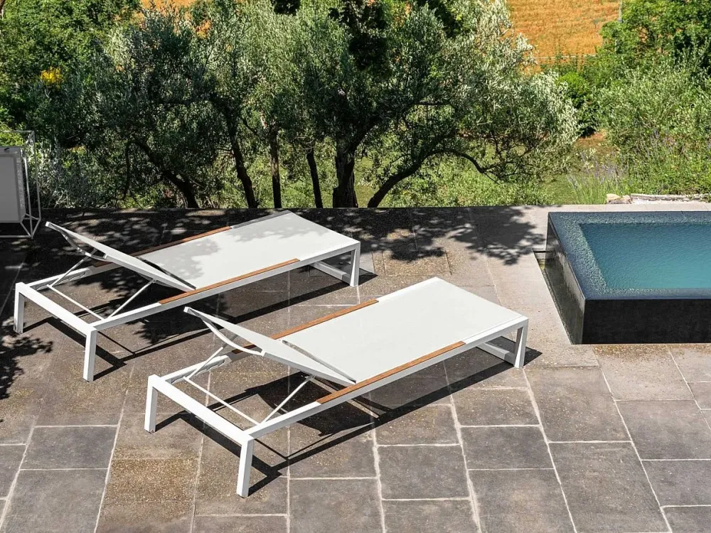 New Divano per l'esterno Lettino alabama bianco / teak con forte sconto Divani Da Giardino