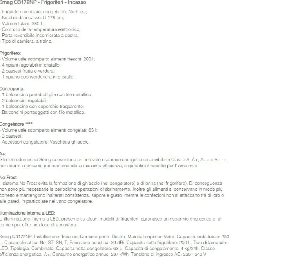 Smeg Frigorifero modello C3172np a prezzo Outlet- Frigoriferi