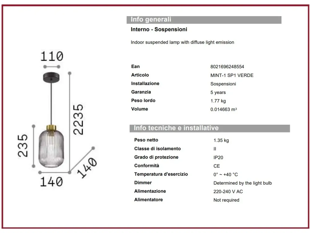 Lampada a sospensione stile Design Mint in saldo^Ideal Lux Clearance