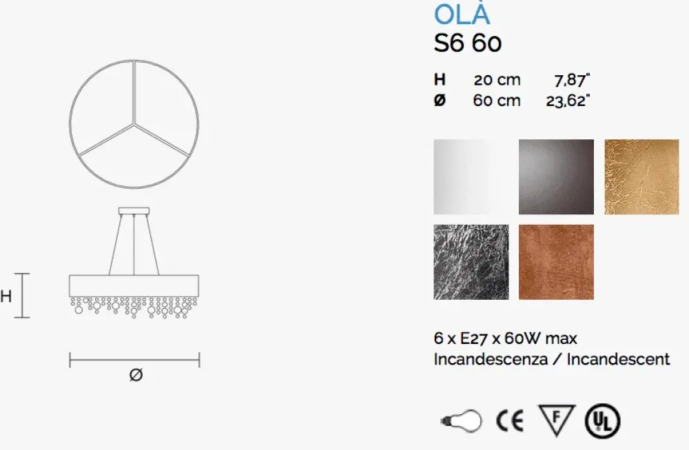 Lampada Olà S6 60 a prezzo scontato! Acquista ora! Lampade A Sospensione