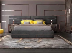 Md work Letto imbottito con giroletto Letto acciaio oro rosa a prezzo scontato- Letti