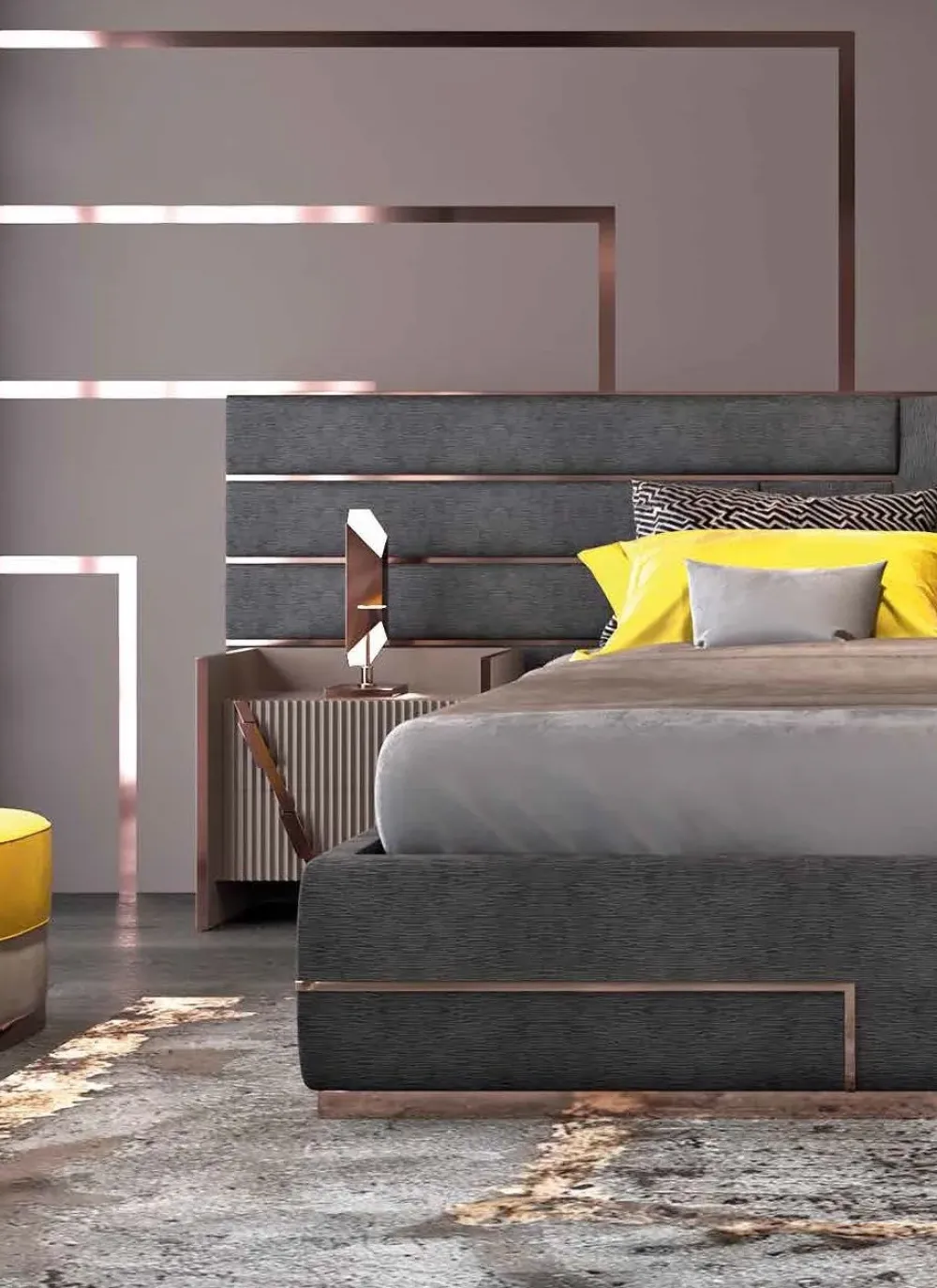 Md work Letto imbottito con giroletto Letto acciaio oro rosa a prezzo scontato- Letti