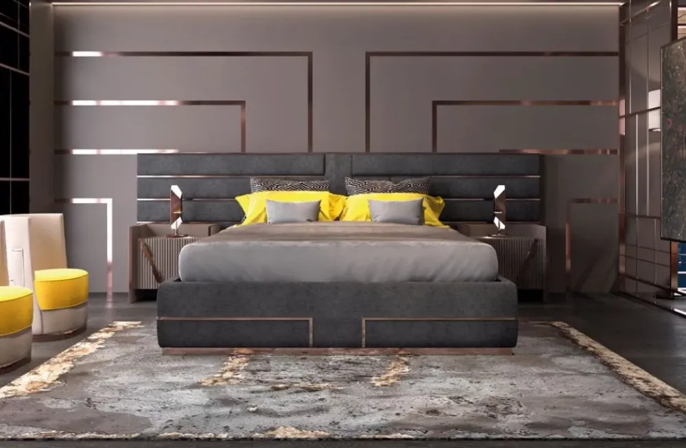 Md work Letto imbottito con giroletto Letto acciaio oro rosa a prezzo scontato- Letti