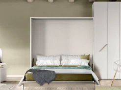 Letto in legno a scomparsa Letto a scomparsa matrimoniale color bianco frassinato, made in italy  a prezzo ribassato^Artigianale Online