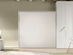 Letto in legno a scomparsa Letto a scomparsa matrimoniale color bianco frassinato, made in italy  a prezzo ribassato^Artigianale Online