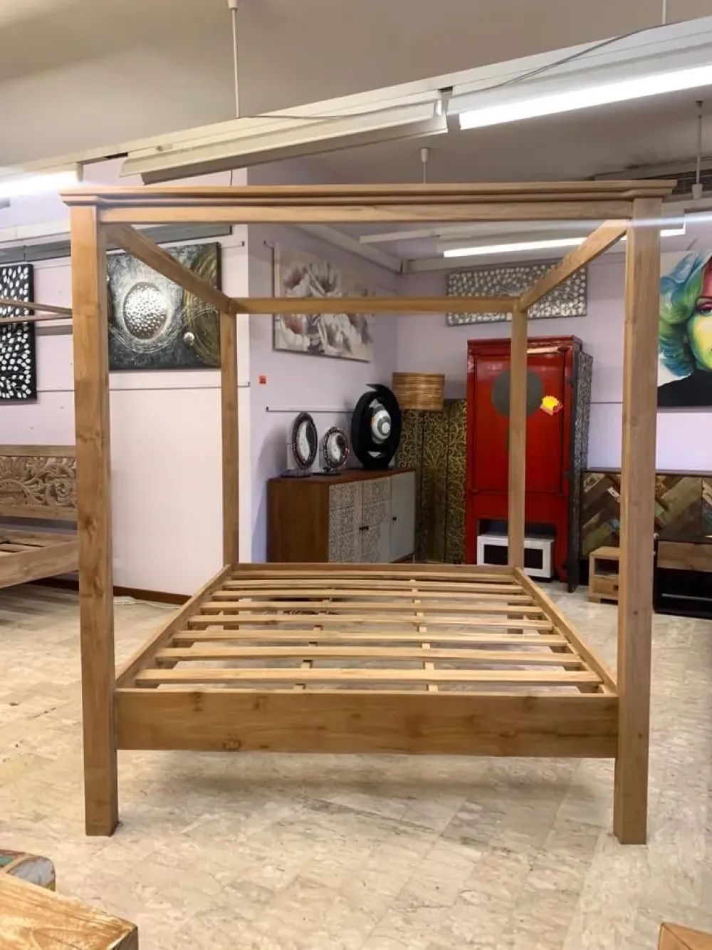 Outlet Etnico Letto matrimoniale Letto baldacchino in teak massello con un ribasso IMPERDIBILE- Letti