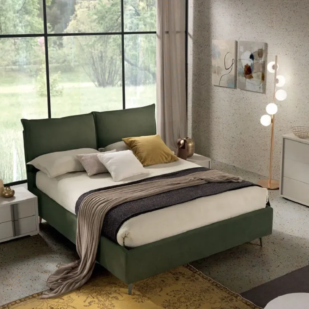 Clearance Letto matrimoniale moderno Letto matrimoniale mod.bristol completo di box-contenitore rivestito in tessuto colore verde in promo-sconto del 35% a prezzo ribassato Letti