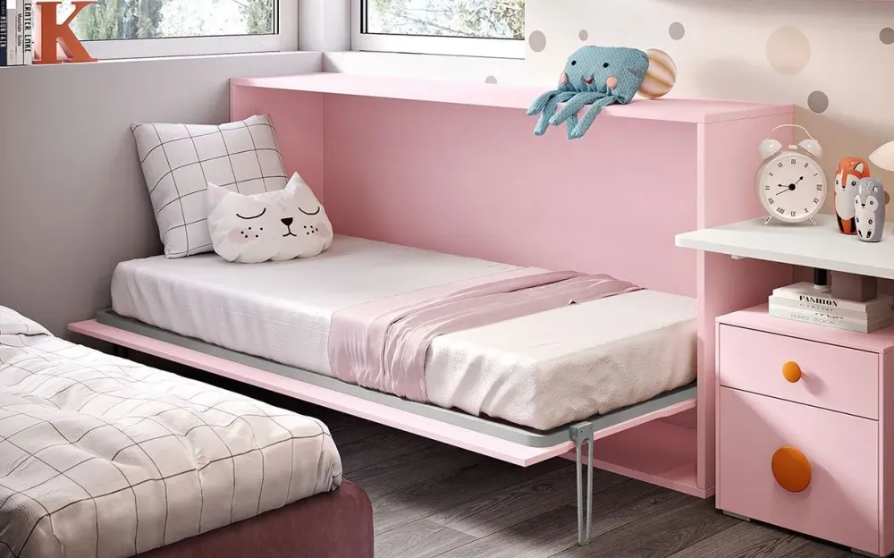 Artigianale Letto moderno a scomparsa singolo, finitura cipria. con sconto del 48%.- Letti