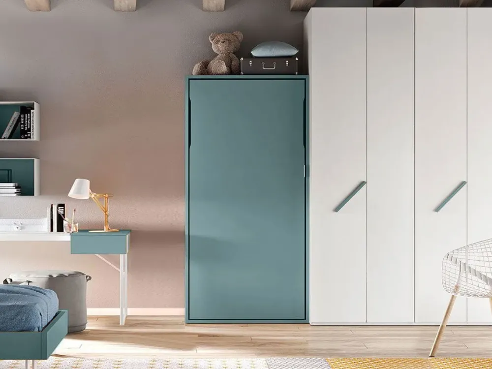 Outlet Letto salvaspazio verticale, a scomparsa in finitura laguna. , 48% di sconto! Letti