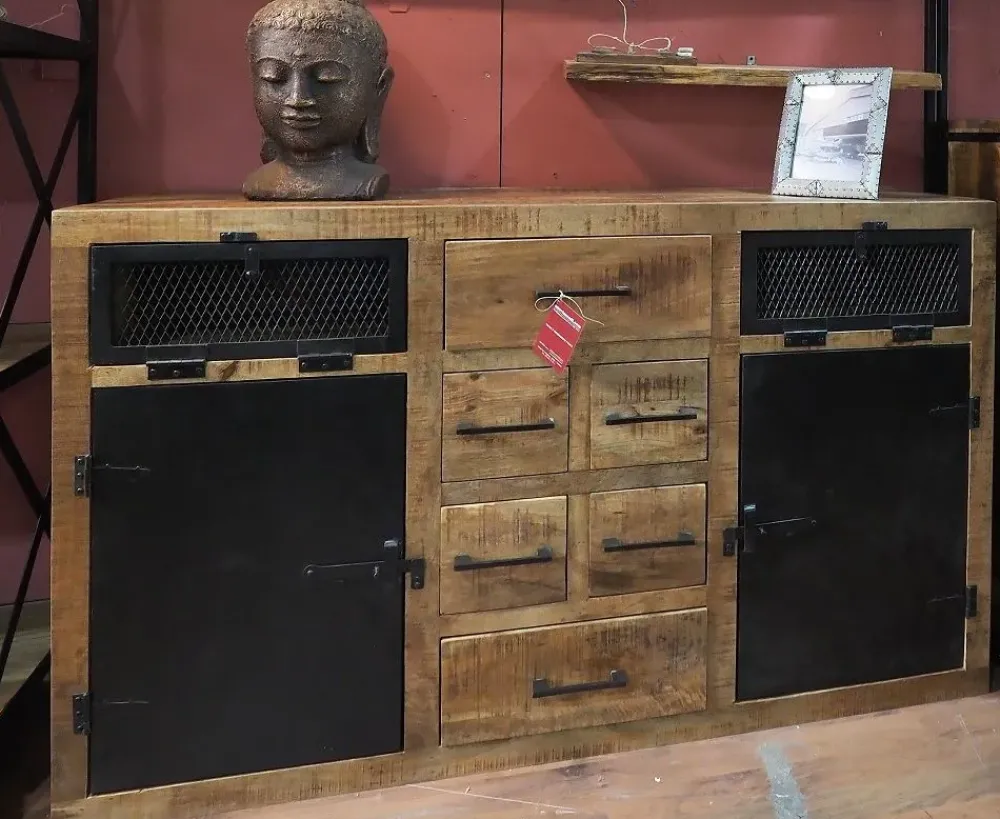 Discount Madia di in legno Madia industrial jacpa con casetti legno e ante metallo a prezzo Outlet Madie