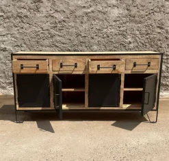 Outlet Etnico Madia M,adia credenza industrial legno e ferro  4 ante 4 cassetti di con forte sconto- Madie