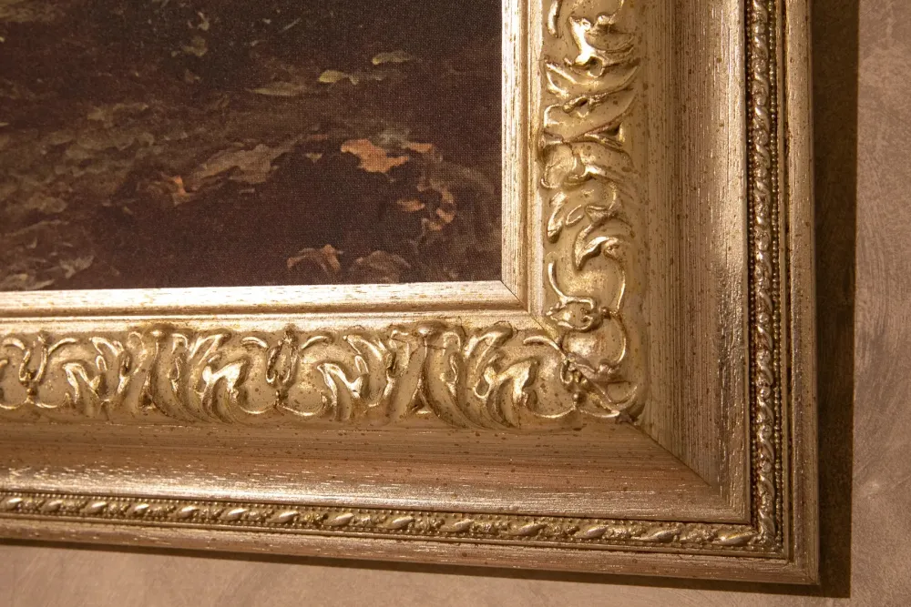 Artigianale Mobile d'antiquariato Quadro cornice foglia argento serigrafia su tela IN OFFERTA OUTLET- Antiquariato