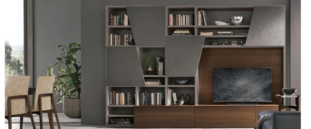 Tomasella Parete attrezzata A028 in stile moderno a prezzo ribassato- Soggiorni Completi