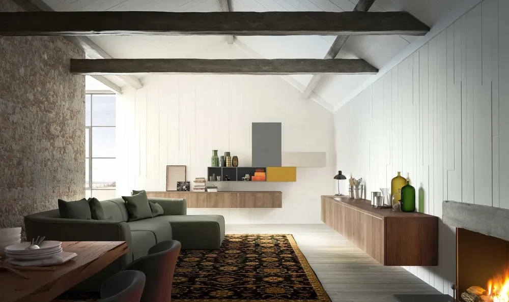 Alf Da Fre Parete attrezzata Composizione soggiorno laccato e impiallaciato legno di in OFFERTA OUTLET- Pareti Attrezzate