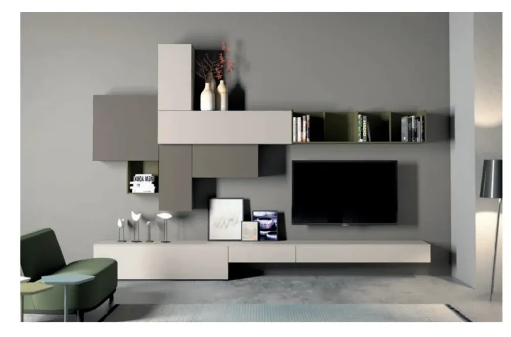 Tomasella Parete attrezzata in laminato materico stile design Atlante skt42- Soggiorni Completi