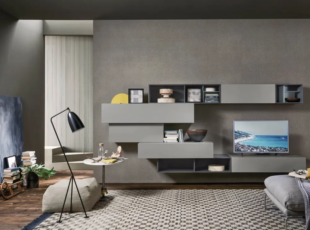 Discount Parete attrezzata in stile design in laccato opaco Offerta Outlet Pareti Attrezzate