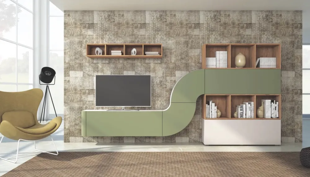 Online Parete attrezzata in stile design in laminato materico Offerta Outlet Pareti Attrezzate