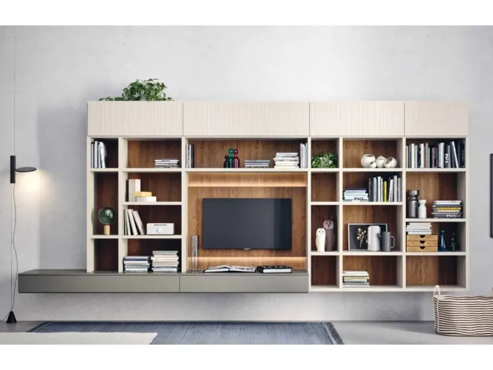 Parete attrezzata in legno Wall w30-01 a prezzo Outlet^NovaMobili New