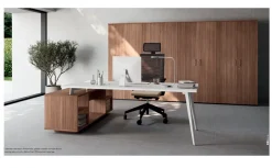 Flycom Scrivania direzionale in legno Ufficio completo  a marchio a prezzi outlet- Arredo Ufficio