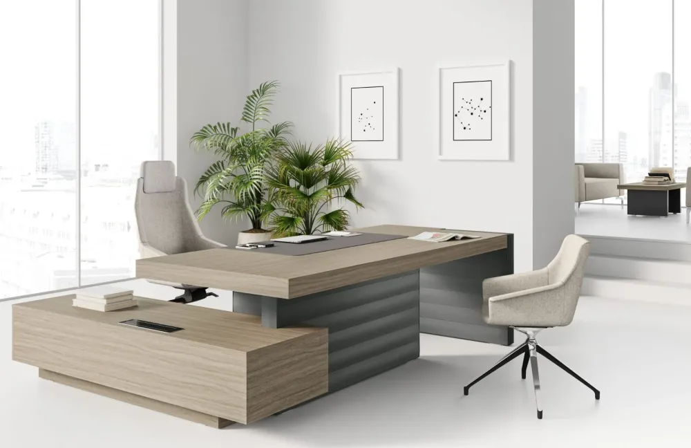 Scrivania direzionale in legno Direzionale jera con allungo su mobile di servizio a marchio in offerta^Las Mobili Outlet