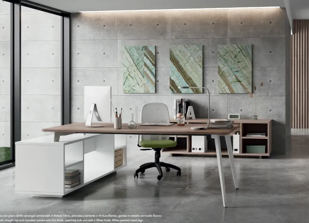 Scrivania direzionale in legno Scrivania rhea direzionale con sedia a marchio a prezzi convenienti^Flycom