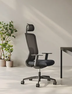 Las Mobili Sedia operativa in ecopelle Comfort con poggiatesta a marchio a prezzi convenienti- Arredo Ufficio