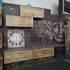 Outlet Etnico Soggiorno completo modello Parete soggiorno industrial 4 moduli newport di a prezzo scontato- Soggiorni Completi