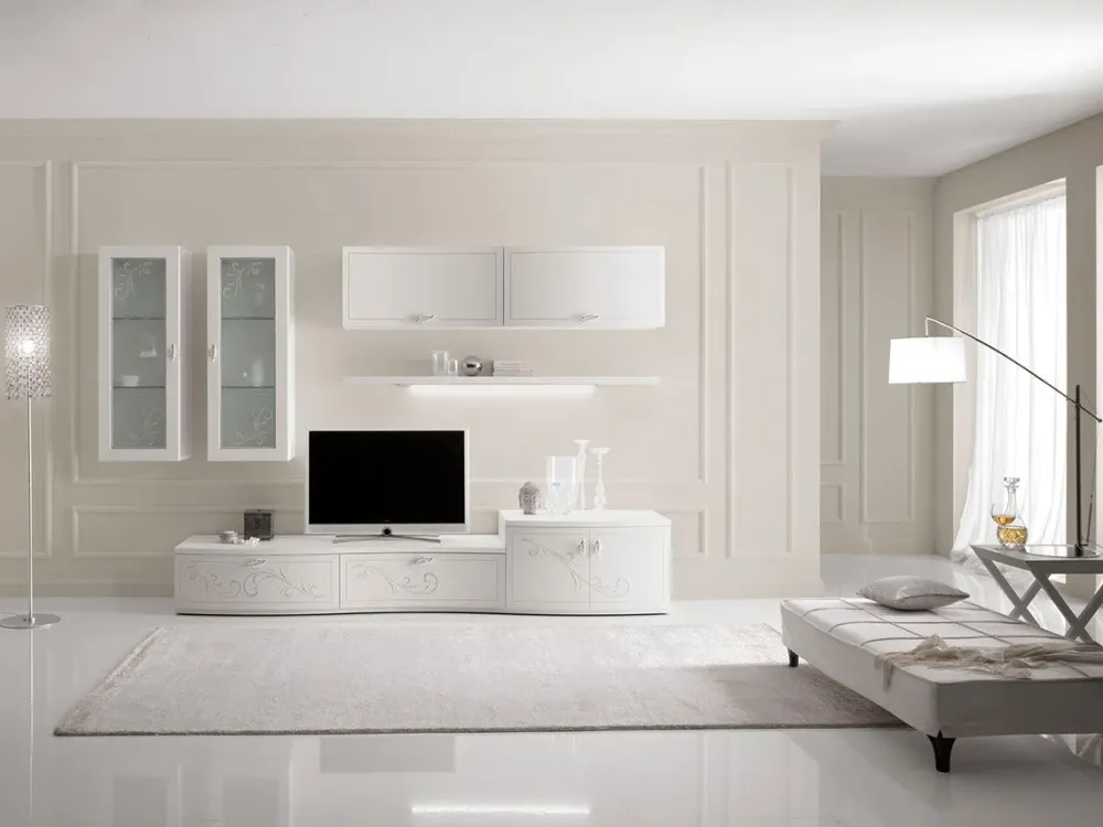 Md work Soggiorno completo modello Soggiorno bianco frassinato di a prezzo Outlet- Soggiorni Completi