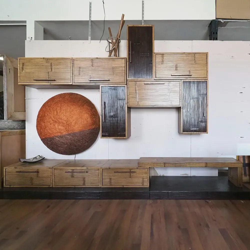 Bortoli Soggiorno completo modello Composizione soggiorno bambu miele e black di a prezzo scontato- Soggiorni Completi