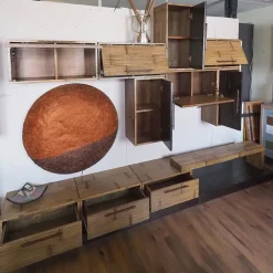 Bortoli Soggiorno completo modello Composizione soggiorno bambu miele e black di a prezzo scontato- Soggiorni Completi