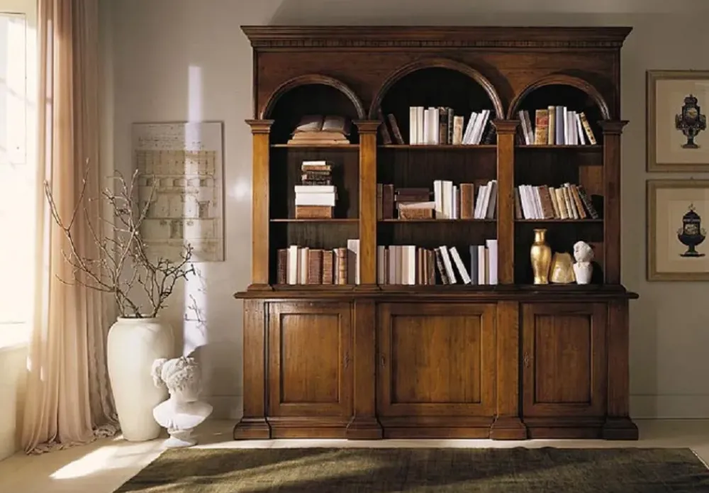 Collezione esclusiva Soggiorno Libreria con archi lucidatura gommalacca scontato del -30 %- Librerie