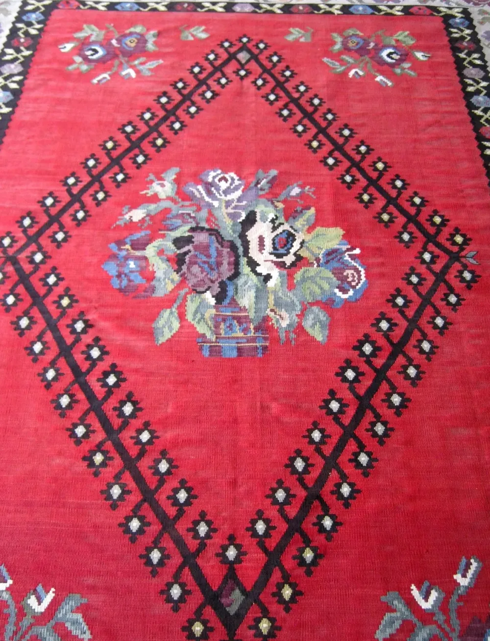 Tisca Tappeto classico Kilim, tappeto orientale rombo centrale, rug a prezzo scontato- Tappeti