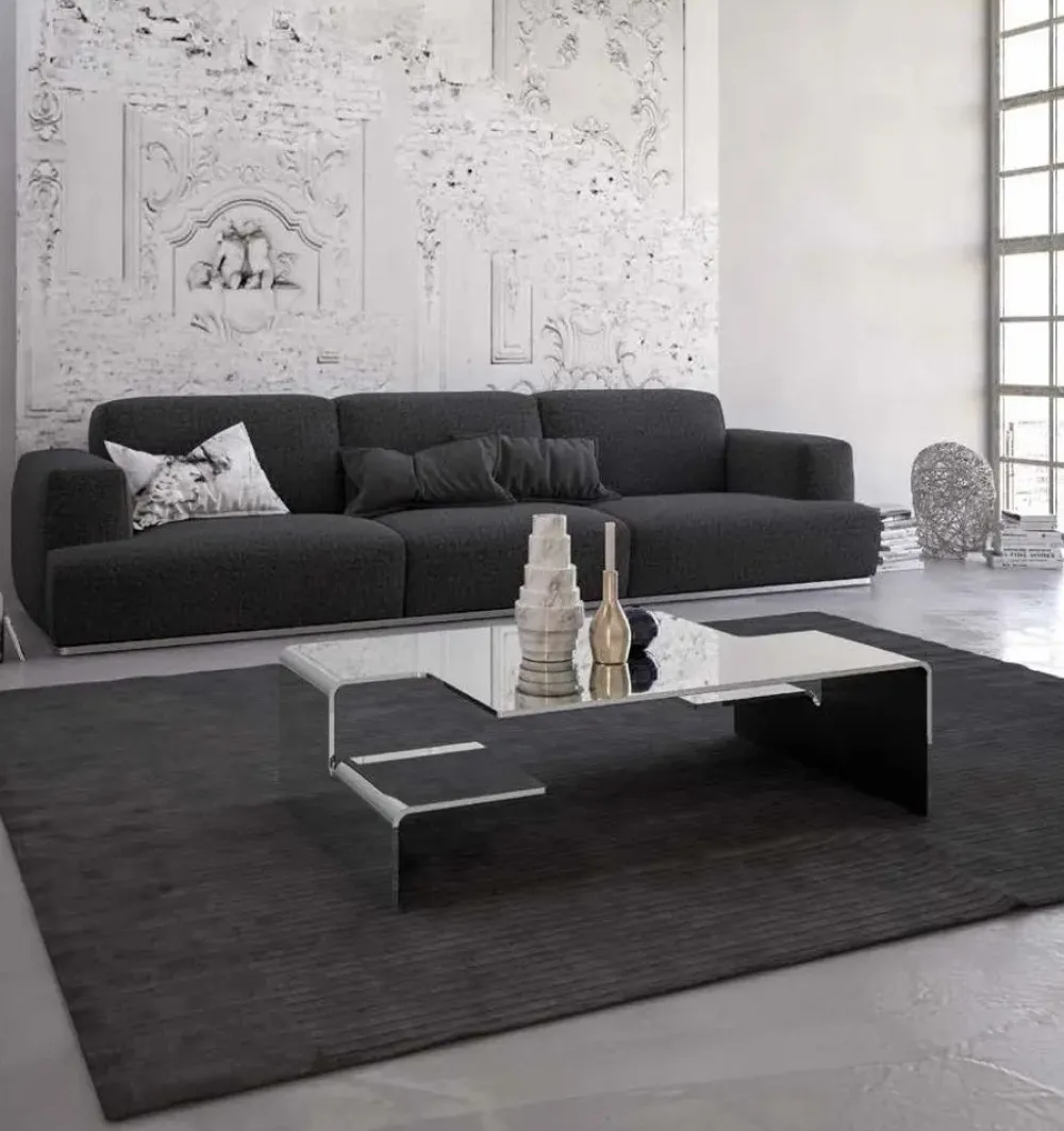 Artigianale Tavolino Tavolino da salotto mod.oliviero in cristallo curvato in promo-sconto 45% della firma a prezzi outlet- Tavolini