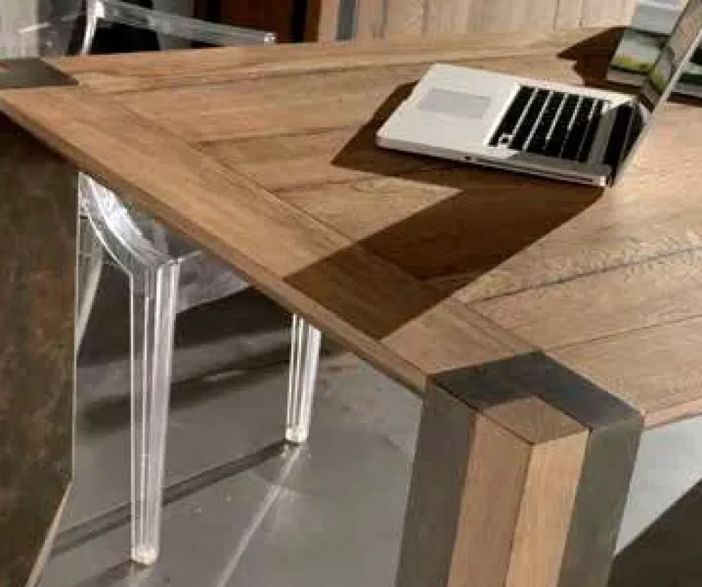 Tavolo in legno rettangolare Rovere vecchio con metallo antico allungabile in offerta outlet^Md work Hot