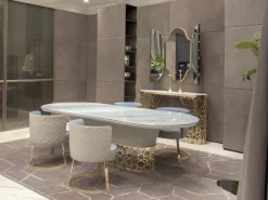 Tavolo in marmo sagomato Piano palissandro struttura nabuk pelle luxury maxi   in offerta outlet^Md work New