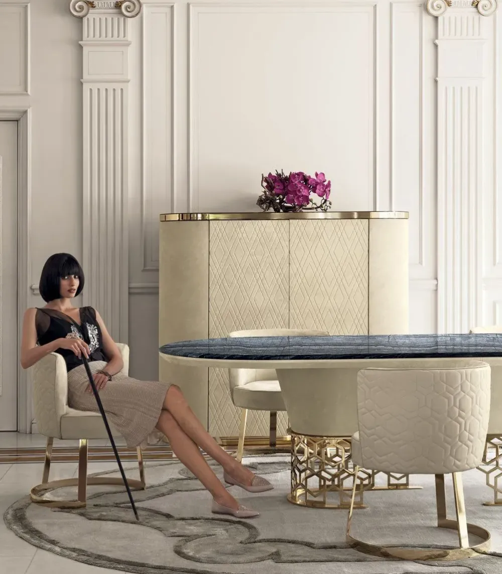 Tavolo in marmo sagomato Piano palissandro struttura nabuk pelle luxury maxi in offerta outlet^Md work New