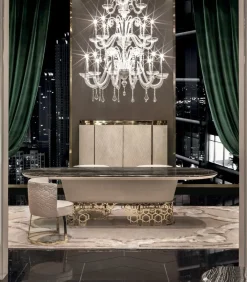 Tavolo in marmo sagomato Piano palissandro struttura nabuk pelle luxury maxi in offerta outlet^Md work New