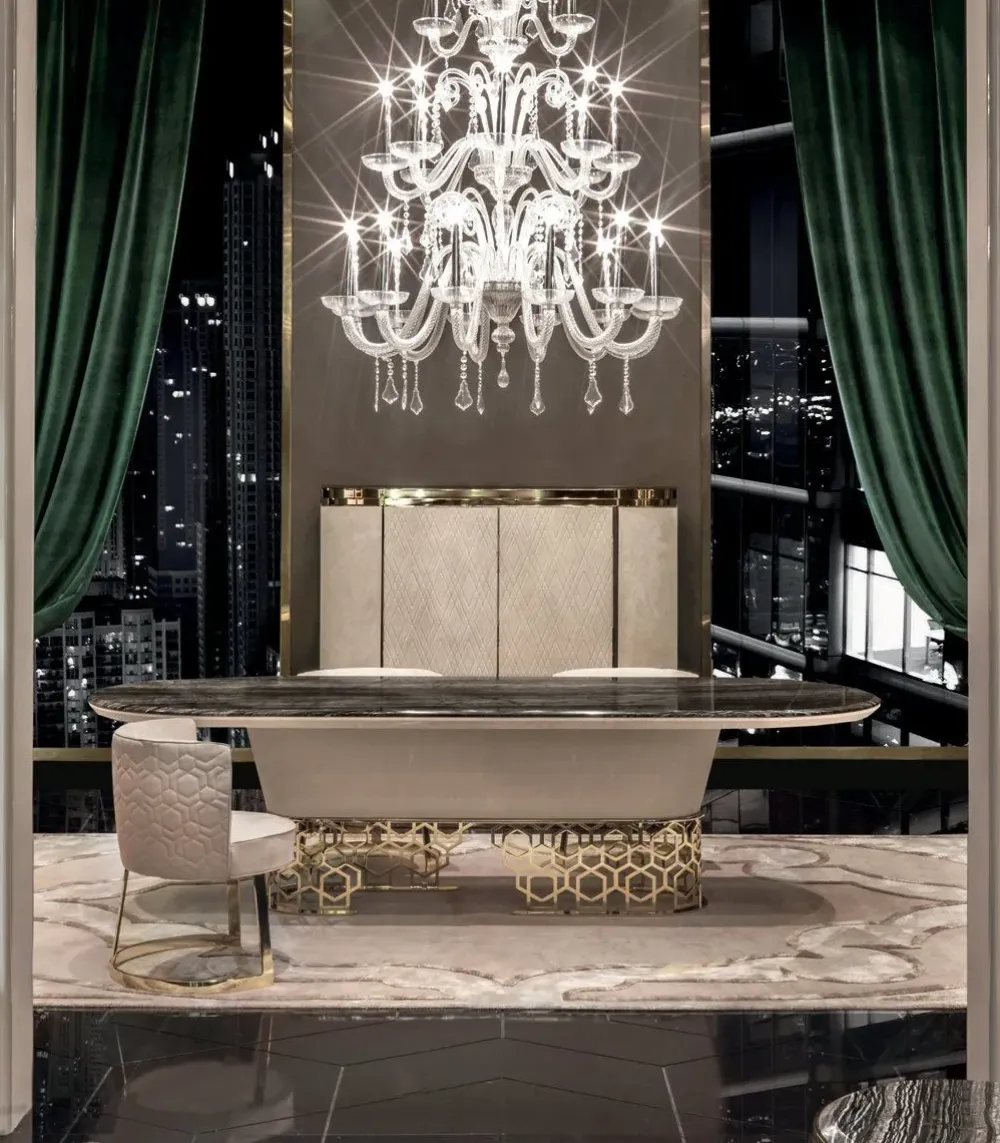 Tavolo in marmo sagomato Piano palissandro struttura nabuk pelle luxury maxi in offerta outlet^Md work New