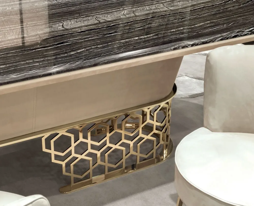 Tavolo in marmo sagomato Piano palissandro struttura nabuk pelle luxury maxi in offerta outlet^Md work New