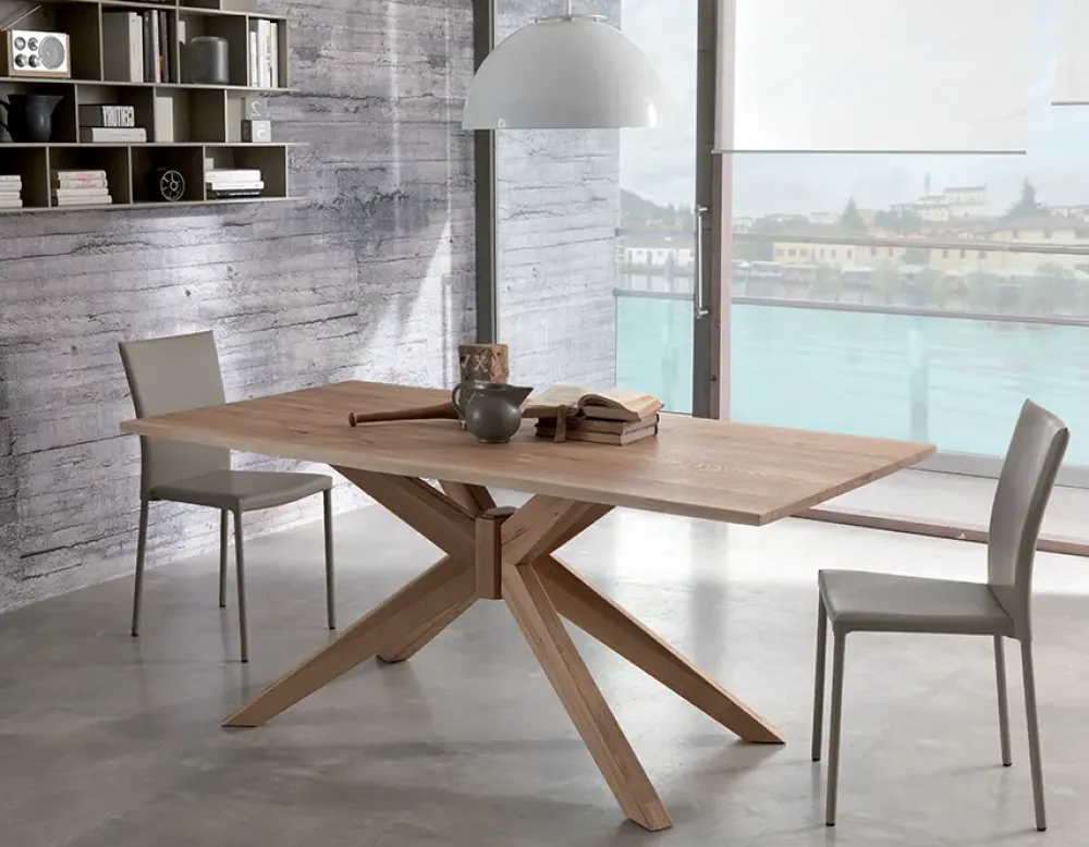 Pozzoli TAVOLO IN VETRO CON BASAMENTO CENTRALE A STELLA- Tavoli